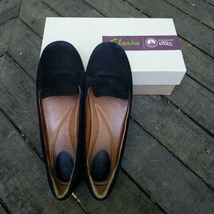 Clarks Concert Jazz Black Suede Loafers, Sz 7.5